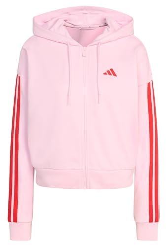 adidas Women's Essentials 3-Stripes French Terry Full Zip Hoodie, Clear pink/Pure Ruby, M