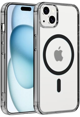 Coiwxmoi Cover Magnetica per Apple iPhone 15 6.1,Compatibile con Magsafe, Sottile Trasparente Morbido Silicone TPU + Hard PC Custodia Antiurto Anti-Graffio Protettiva Cover, Nero