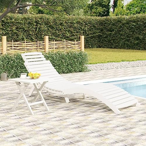 SDWEHO7 Klappbarer Liegestuhl, Sonnenliege aus Holz, Gartenliege, wetterfest, Outdoor Relaxliege für Balkon und Terrasse, Weiß 184x55x64 cm Massivholz Akazie