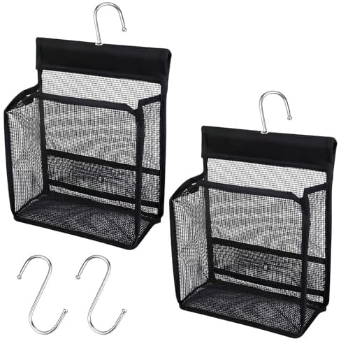 Lot de 2 sacs à pinces à linge à suspendre - Crochet de suspension facile - Réutilisable - Portable - Utilisé pour pinces à linge, gel douche, cosmétiques, extérieur, maison, jardin