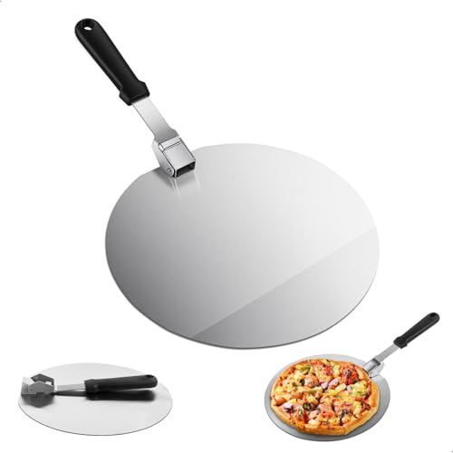 jinminamz 10 Pollici Pala per Pizza, Pieghevole Manico Spatola per Pizza, Acciaio Inossidabile Pala per Pizza Corta, Circolare Palino per Pizza Focaccia, Pane Grigliato, Torte (30.5 * 29.5cm)