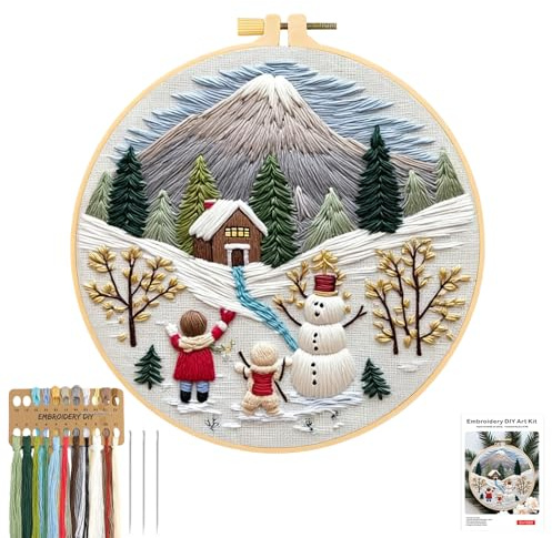 JSRQT Weihnachten Stickerei Starter Kit, Schneemann Stickerei Kreuzstich Set Kit für Erwachsene Anfänger,Gestempelten Christmas Embroidery Set für DIY Kunst Handwerk