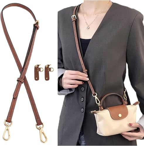 Schultergurt für Long Champ Mini Tasche Damen, Rindsleder Taschen Riemen Umrüstsatz Ersatz Verstellbaren Crossbody Schultergurt für Le Pliage XS Mini Pouch