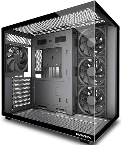 MUSETEX Y6 Case PC, con 4 ventole preinstallate senza illuminazione LED, Case ATX Mid Tower, Case PC Gaming con Type-C, Vetro Temperato a 270° Vista Completa, Nero