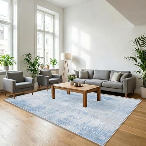 WUTONG Blau Waschbarer Teppich Wohnzimmer 140X200CM,Teppich Schlafzimmer | Modern Abstrakter Kurzflor,Rutschfester Teppiche Weiche für Jugendzimmer,Esszimmer,Büro OEKO-TEX