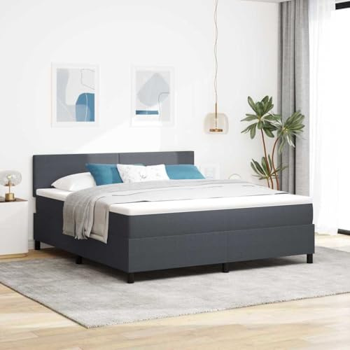 QUAHEAS Boxspringbett 180x200 cm, Dunkelgrau und Weiß, Cordstoff, verstellbares Kopfteil, Taschenfederkernmatratze, Stabiler Holzrahmen, modernes Design für Schlafzimmer