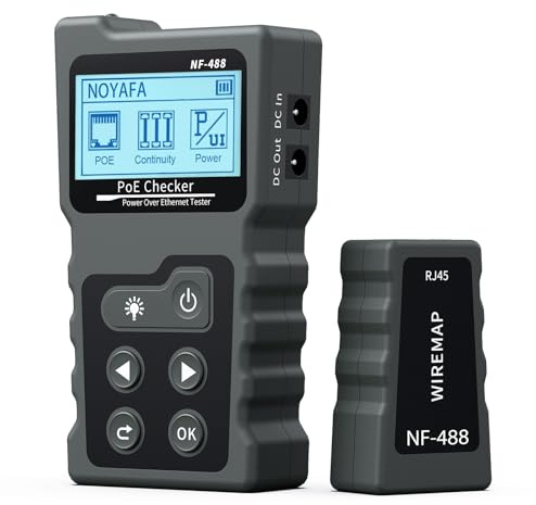 KOLSOL Tester per cavi di rete, NF-488, tester per cavi PoE Power over Ethernet, kit di test per CAT5e/CAT6/CAT6a, per test di continuità RJ45 e rilevamento di switch-loopback PoE