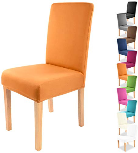 Gräfenstayn® Stretch-Stuhlhusse Charles - runde und eckige Stuhllehnen - bi-elastische Passform mit Öko-Tex Siegel Standard 100: „Geprüftes Vertrauen“ (Orange)
