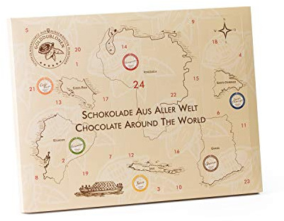 DreiMeister Adventskalender Golddublonen aus aller Welt, 24 Schokoladentaler aus 6 Ländern, Vollmilchschokolade, 150g, Karton, Weihnachten, Ab 18 Jahren