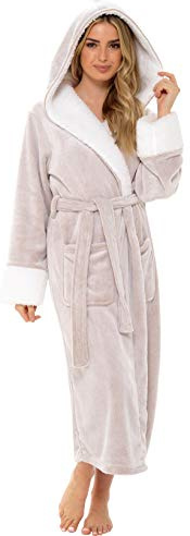 KATE MORGAN Ladies Dressing Gown Fluffy Super Soft Hooded Bathrobe for Women Plush Fleece Perfect Loungewear Long Robe | Gifts for Women