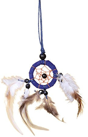 Ciffre Traumfänger Halskette Dreamcatcher Leder Fair Trade Auto LKW Truck Rückspiegel Deko Dunkel Blau (Durchmesser ca. 3cm)