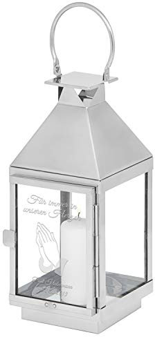 Personalisierte Grablaterne Friedhof Wetterfest | Laterne mit Gravur | Friedhofslaterne Outdoor Urnengrab Trauerlicht | Trauergeschenke für Hinterbliebene | Weiß 28 cm