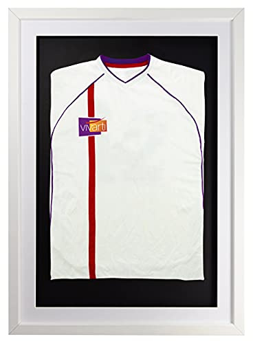Vivarti DIY Junior 3D Mounted Sports Display Frame - Football, Rugby, Band T-Shirt Shadow Box - 50 x 70cm - White Frame, White Mount, Black Backing Card