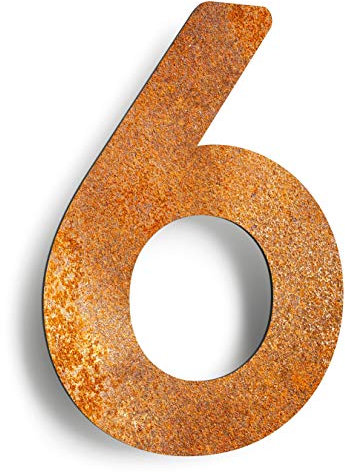 Vintage Hausnummer 6 - massiv, wetterfest & langlebig - 14 cm groß - mit Befestigungsmaterial - Retro Design Hausnummern-Schild N-01-6-R