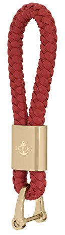 Skipper Schlüsselanhänger mit D-Schäkel aus Leder Imitat geflochten Schlüsselbund Schlüsselband Keychain Geschenk für Frau Mann Freund Auto Fahrrad Motorrad Boot 41 Gold 8259 - Rot