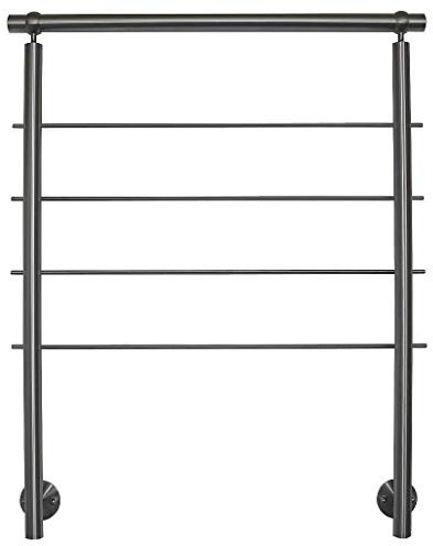 TIBU Edelstahl Geländer Handlauf für seitliche Montage 0,8m - 5,95m für Treppe Balkon Terrasse mit waagerechte Streben - Variante: Länge 080 cm mit 2 Pfosten und 4 Streben Seitenabstand 30mm