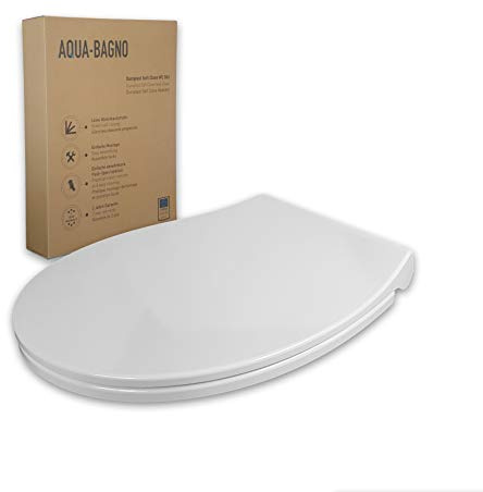 Aqua Bagno | Flacher Toilettendeckel, WC-Sitz mit Softclose, universell | O-Form, passender WC-Deckel abnehmbar, Absenkautomatik