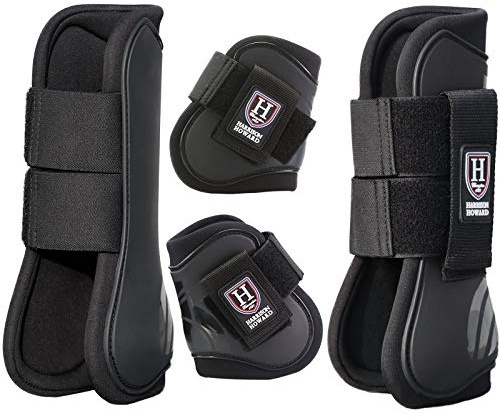 Harrison Howard Horse Tendon Boots Open Front/Fetlock Boot for Horse Protective Boots for Jumping, Trail Riding Set of 4 Black L