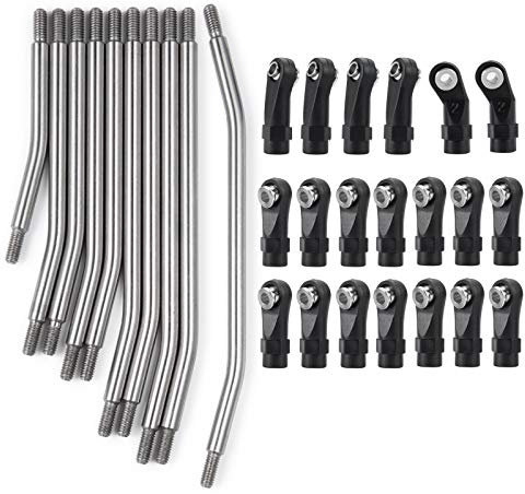 AXspeed 10pcs Stainless Steel Steering Pull Rod Link Linkage for Axial SCX10 II 90046 1: 10 RC Car, 313mm Wheelbase