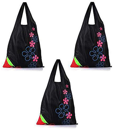 Strawberry Nylon Foldable Reusable Shopping Bags Grocery Tote Eco Shopping Bag Black Pack of 3 Superiorâ€‚Qualityreliable