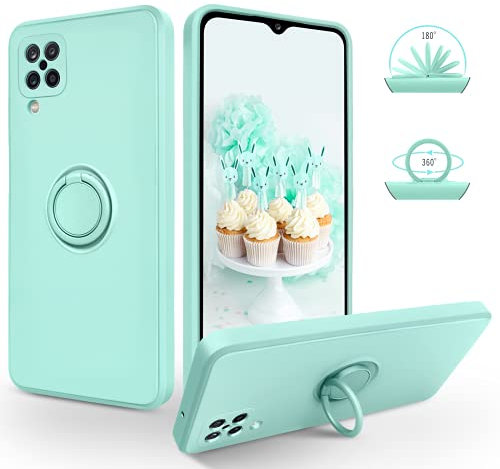 SouliGo Samsung A12 Case, Galaxy A12 Case Silicone Gel 360° Ring Holder Kickstand for Magnetic Car Mount Slim Soft Rubber Anti-Scratch Protective Shockproof Cover for Samsung A12 6.5” - Light Green