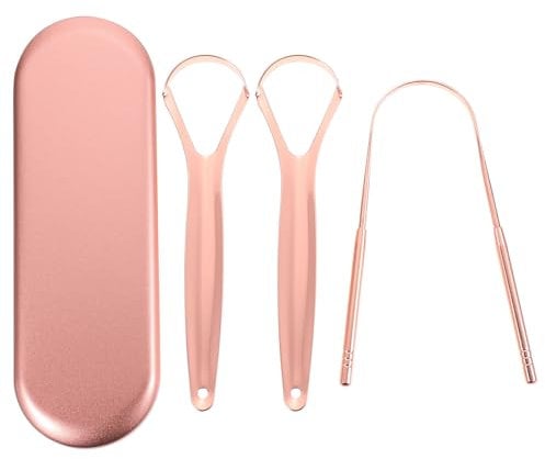 Stainless Steel Tongue Cleaner 3Pcs Tongue Scraper Reusable Tongue Cleaner with Travel Case Stainless Steel Tongue Cleaning Brush Beauty Tools for Dental Oral Care Pink Stuff Cleaner Paste