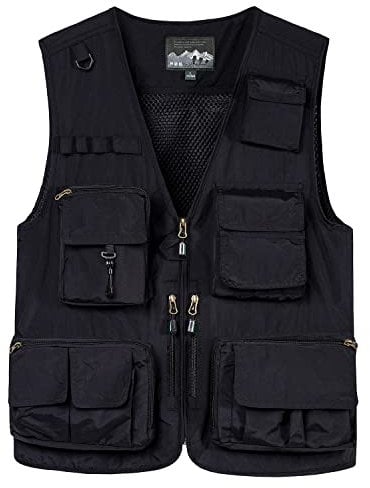 KTWOLEN Herren Anglerweste Sommer Leicht Schnelltrockenweste Funktionsweste Outdoor Fotografie Hundesport Weste Ärmellos Safari Weste mit Viele Taschen, Schwarz, XL