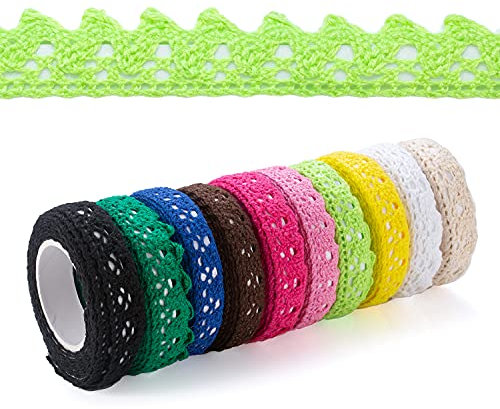 10 Rolle Spitzenband Selbstklebende bunt Deko Spitze Selbstklebend Vintage Dekoband Spitzenband Bordüre Selbstklebend Spitzenbort Stoffband Bänder blau,Grün rot,Braun,Beige,Weiß,Schwarz für Basteln