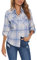 Enjoyoself Chemisier Carreaux Femme 100% Coton Chemise Bucheron Western Décontractée Classique Retro Ecossaise Coton Flanelle Blouse Gilet T Shirt Casual Vintage,Bleu Clair,M