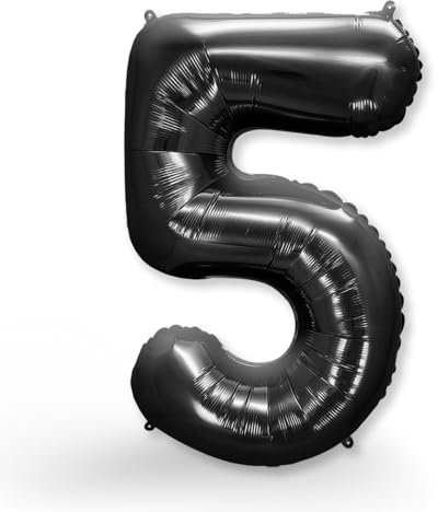 FUNXGO® Folienballon Zahl 5 Schwarz - Riesenzahl Ballon ca.100 cm - fliegt mit Helium - 5. Geburtstag Luftballon - Deko zum Geburtstage, Party, Hochzeiten - Ballon 5 Schwarz