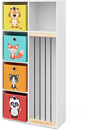 Vicco Kinderregal Marvin, Weiß, 72 x 143 cm mit 4 Faltboxen Opt.1