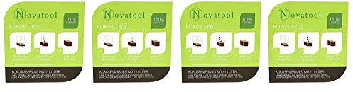 4X Novatool Kokosziegel Humusziegel Kokoserde mit Beutel Blumenerde Zimmerpflanzen 40 Liter 750g 19x18x5cm Gartenerde Kokosziegel fein Quelltabletten Kokos Steu und Substrate Kokosblumenerde