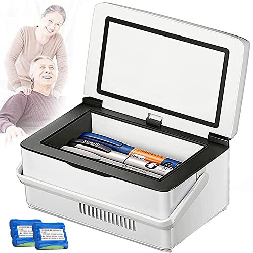 YQJY Grande Capacité Refroidisseur D'insuline, Mini-Voiture Frigo, Réfrigérateur de Médecine, Petite Boîte de Voyage pour D'insuline, USB Power Bank,3Battery