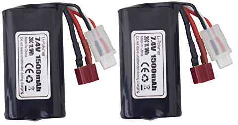 ZYGY 2PCS 7.4V 1500mAh T-Plug Batterie au Lithium pour WLOTYS 12423 12401 12403 12428 HM163 HM164 YC200 9155 9156 4WD Batterie de Voiture RC Tout-Terrain Haute Vitesse