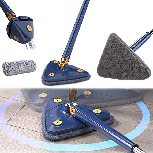 Mocio for la pulizia regolabile girevole a 360°, scopa triangolare, mocio for la pulizia riutilizzabile, mocio multifunzione a secco con manico in acciaio inox for pavimento da 130 cm