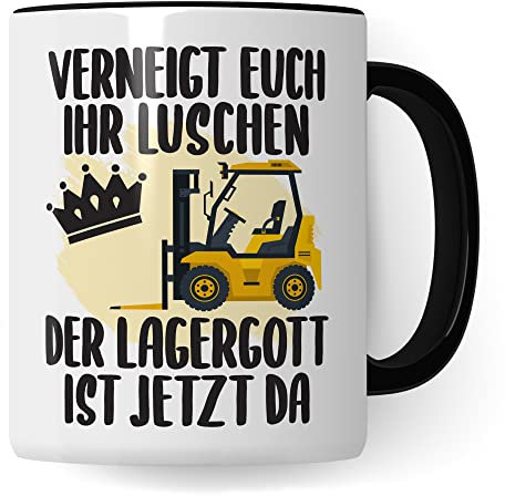 Lagerist Tasse mit Spruch lustig Staplerfahrer Geschenk Gabelstaplerfahrer Kaffee-Tasse böser Humor Kaffeebecher Lagerarbeiter Geschenkidee Lagerlogistiker Kaffeetasse (Weiß/Schwarz)