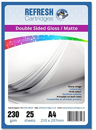 Refresh Cartridges Glossy/Matte Double Sided A4 Professional Inkjet Photo Paper 230gsm - 25 Sheets