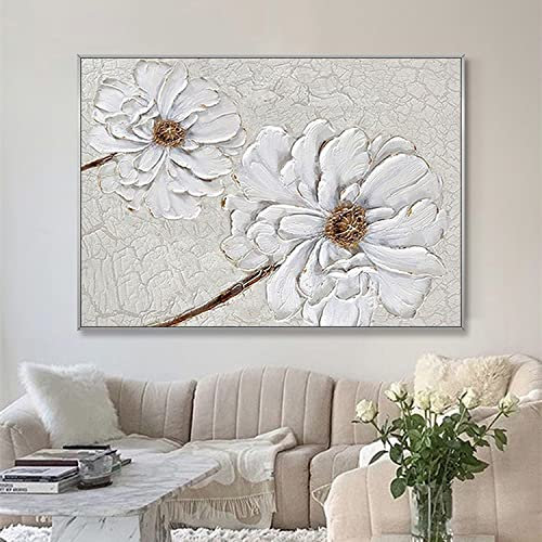 RGVV Tableau Peinture Huile sur Toile Abstrait,Peintures À l'huile Originales Peintes À La Main Peinture De Fleurs Abstraites Oeuvre Texturée sans Cadre Extra Large Décoration d'art Mural pour L
