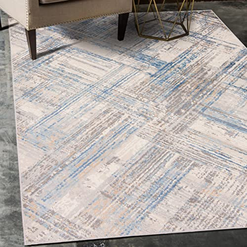Mazovia Tapis Salon Modern - Tapis Grande Taille de Chambre Adulte Moderne à Poils Ras - Moquette pour Chambre et Salon - Rug Motif Abstrait Vintage - Gris Bleu 80x150 cm