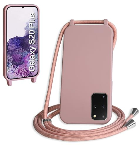 WenBaby Handykette für Samsung Galaxy S20 Plus Hülle mit Band,Handyhülle mit Schnur zum Umhängen Silikon Seil Necklace Schutzhülle mit Kordel Tasche Case TPU Bumper für Galaxy S20 Plus- Sandrosa