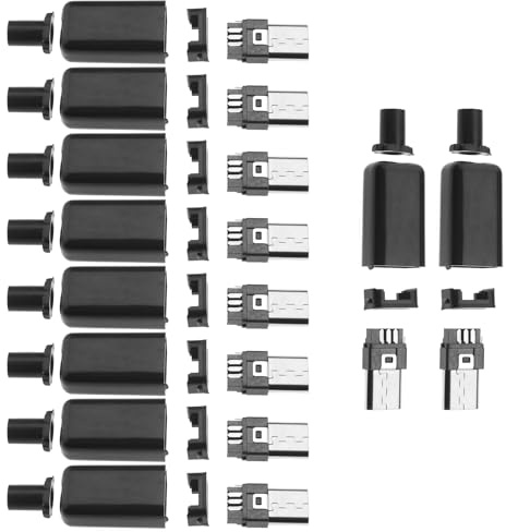 VGOL 10 Sets Micro USB Typ B 5-poliger Klinkenstecker Lötstecker Adapter Kunststoffgehäuse für Handy Smartphones Computerkamera