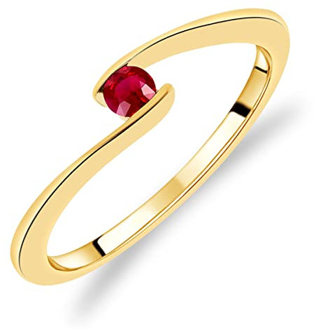 Planetys Damen-Solitärring aus Gelbgold 375/1000, mit natürlichem Rubin besetzt, 52 (16.6), Metall, Rubin