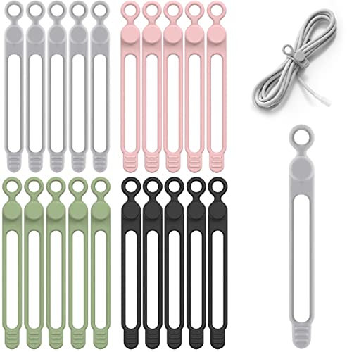 20 Stück Wiederverwendbare Kabelbinder Silikon Kabelbinder Ladekabel Kabelbinder Verstellbare Befestigungsbänder Draht Kabelbinder, für Kopfhörer Bundling and Fastening Cable Cords Wires (4 Farben)