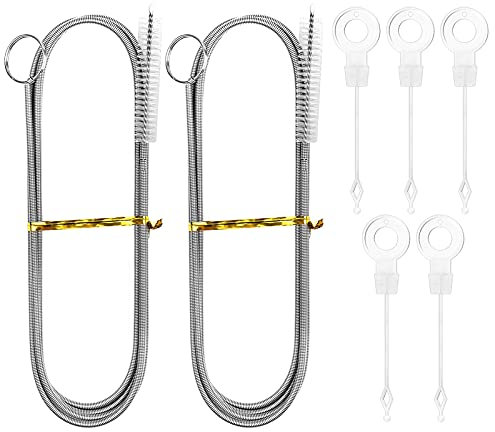 2 Long Flexible Refrigerator Scrub Brush, 150cm Feeding Tube Cleaning Brush, Stainless Steel Drain Brush, Pipe Dredging Tool for Sink, Bath Plug, Fridge Cleaning, Kitchen Drain Pipe