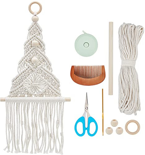 INFUNLY DIY Weihnachts-Makramee-Baum-Set Gewebter Makramee-Weihnachtsbaum DIY Handgefertigter Weihnachtsbaum Für Anfänger Und Erwachsene Makramee-Weihnachtsbaum-Set Für Feiertage Wandbehang Ornamente