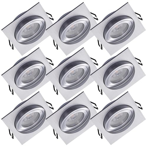 Oktaplex 9er Set Einbaustrahler mit LED Modul - 3 Stufen dimmbar - Aluminium Lyon 4,8 W 2700K 230V 380lm Einbaudurchmesser 80mm Warmweiß LED Spot
