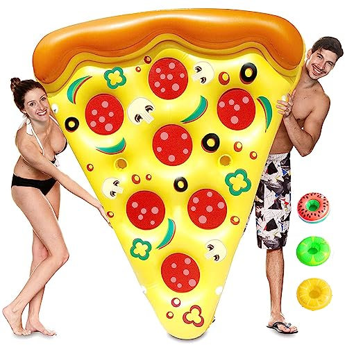 JUNZAI Wasser HäNgematte, Pizza Wasser HäNgematte, Mit 3/6 GeträNkehaltern Pool HäNgematte FüR Erwachsene Im Beach Pool,1PCS