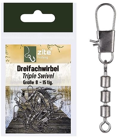 Zite Fishing Dreifach-Wirbel Set 3 Größen Forellen-Wirbel Sbirolino-Angeln 15 Stück Angel-Wirbel als Angel-Zubehör (Größe 8)