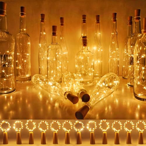 12 Pack Bottle Lights with Cork, 2M 20 LEDs Copper Wire Bottle Fairy Lights Battery Operated, Cork Lights for Wine Bottles, LED Cork String Lights for Party,Christmas DIY, Bedrooms,Indoor/Outdoor Deco