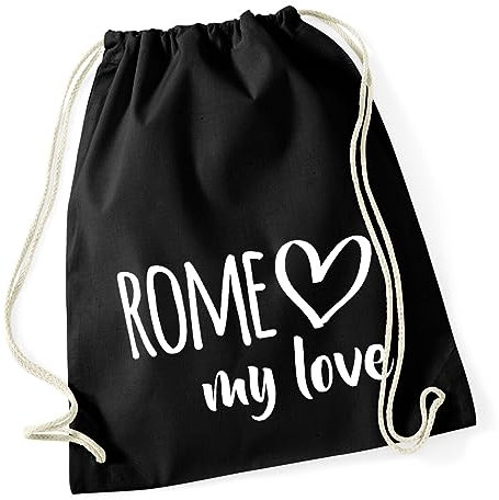 Huuraa Turnbeutel Rome my love Rucksack Baumwolle 12 Liter Black für alle Fans von Rom Italien Geschenk Idee für Freunde und Familie